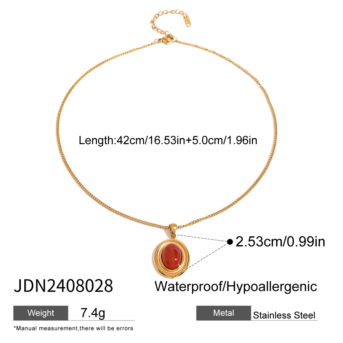 1 Piece Romantic Retro Style Oval Shape Stainless Steel  Gold Color Inlay Artificial Gemstone Women's Pendant Necklace h5 